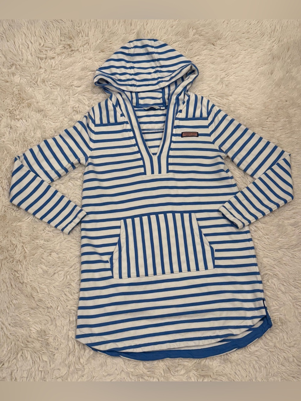 Vineyard Vines Hooded Beach Pool Striped Shep Cover Up Womens XS Blue White Swim - Picture 6 of 9